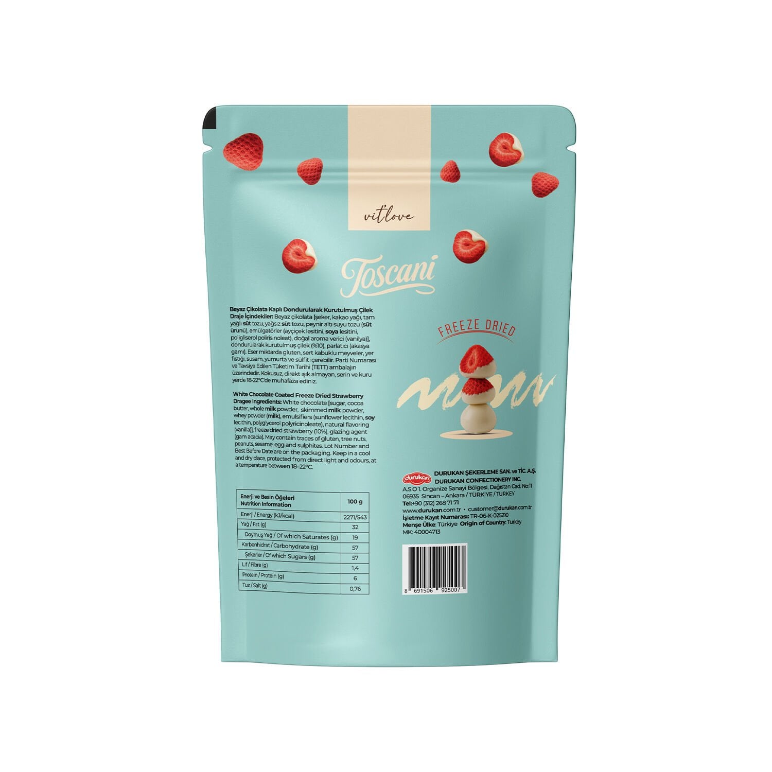 Toscani Beyaz Çikolata Kaplı Çilek 2’li Paket 2 x 60gr