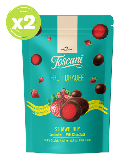Toscani Sütlü Çikolata Kaplı Çilek Aromalı Meyve Draje 2 x 60gr