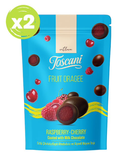 Toscani Sütlü Çikolata Kaplı Ahududu ve Vişne Aromalı Meyve Draje 2’li Set x 60gr