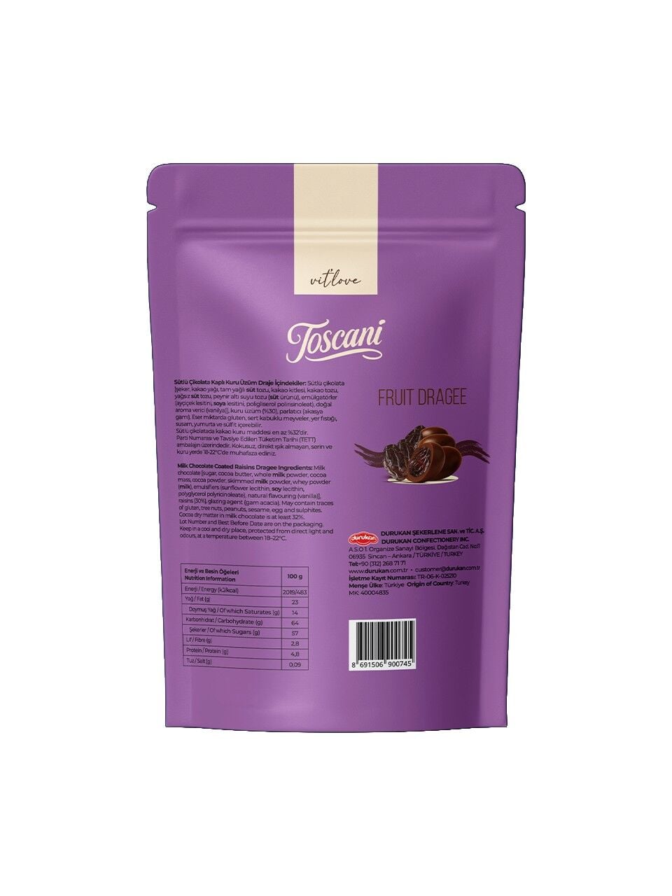 Toscani Sütlü Çikolata Kaplı Kuru Üzüm Draje 2 x 60gr