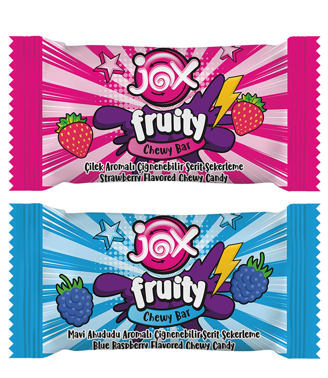 JOX Fruity Chewy Bar – Çilek &amp; Mavi Ahududu Aromalı Çiğnenebilir Şerit Şekerleme, 1001g