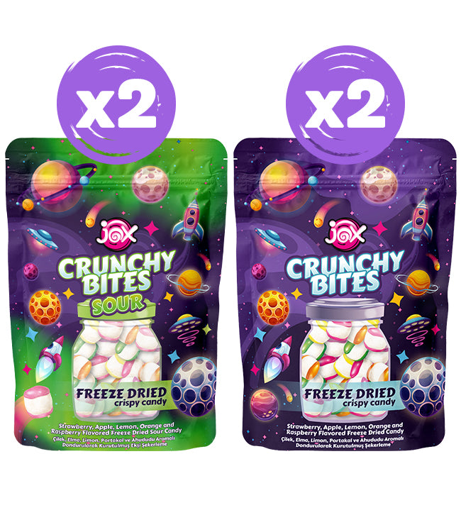 JOX Crunchy Bites Freeze Dried – Meyveli Ekşi 4’lü Paket 50g