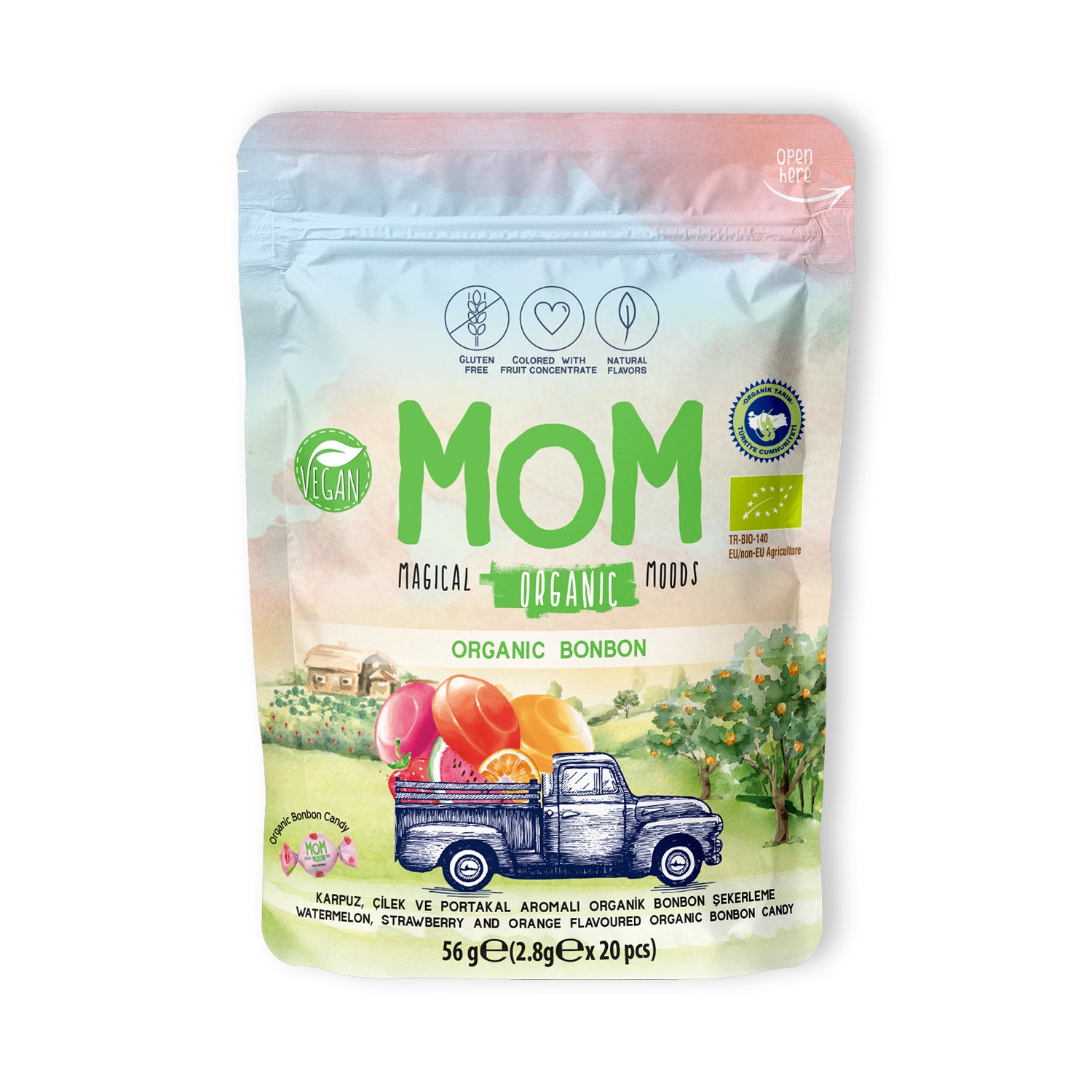 MOM Organik Bonbon – Meyve Aromalı Organik Şekerleme 56 g
