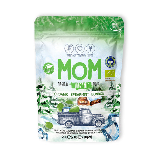 MOM Organic Spearmint Bonbon – Organik Yeşil Nane Aromalı Bonbon 56 g