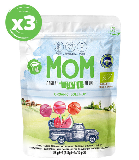 MOM Organik Meyveli Lolipop – 3’lü Paket