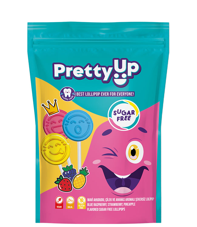 Pretty Up Şekersiz Lolipop – Mavi Ahududu, Çilek &amp; Ananas Aromalı 55g