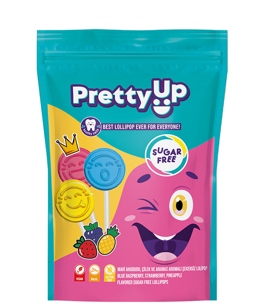 Pretty Up Şekersiz Lolipop – Mavi Ahududu, Çilek &amp; Ananas Aromalı 55g