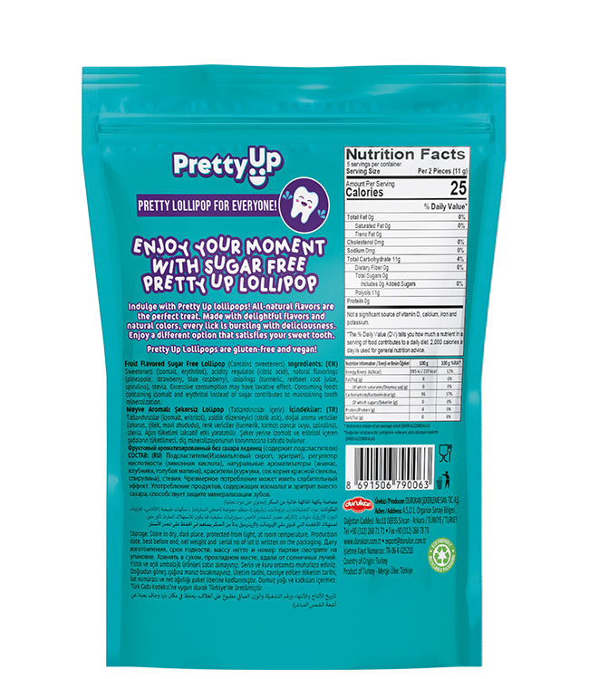 Pretty Up Şekersiz Lolipop – Mavi Ahududu, Çilek &amp; Ananas Aromalı 55g