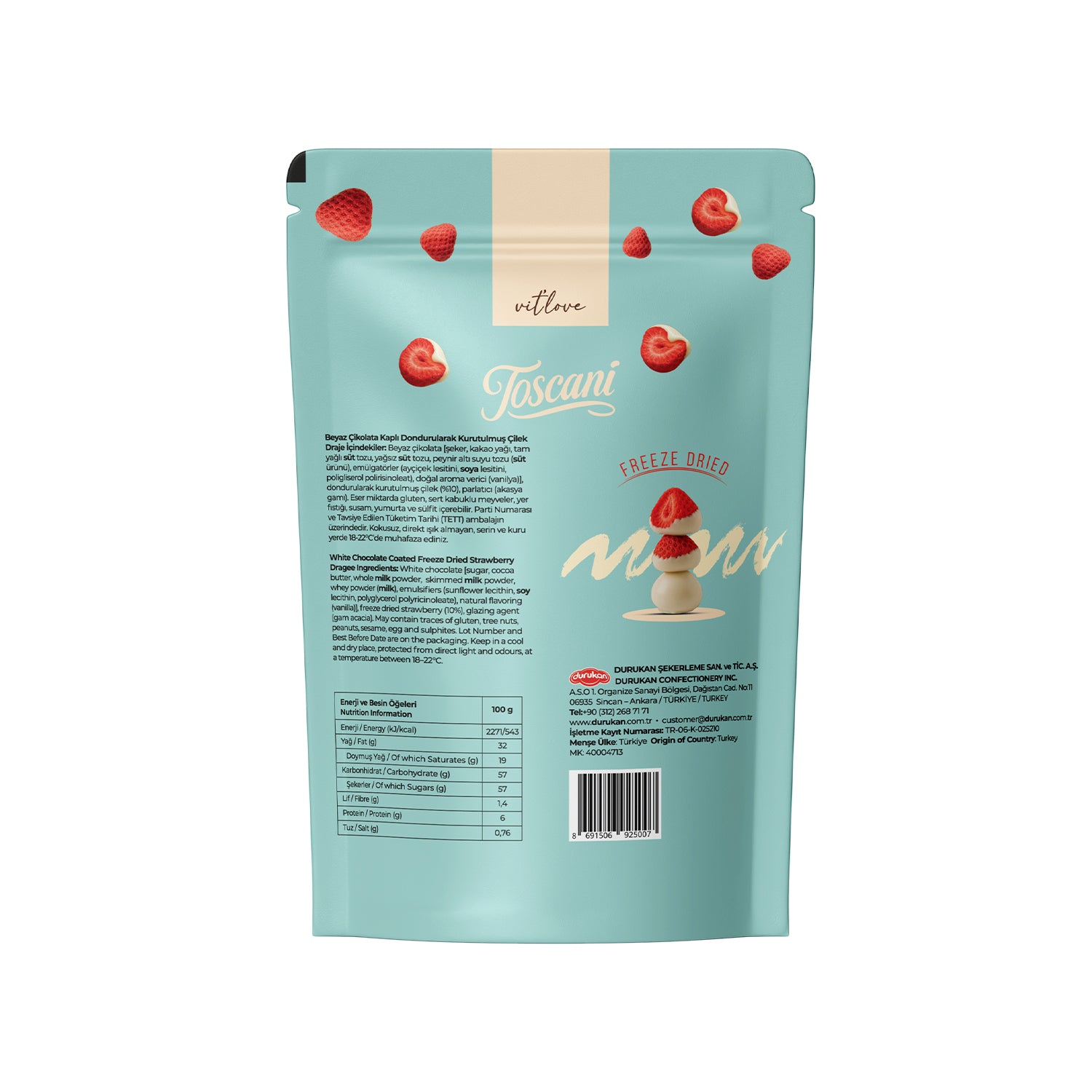 Toscani Çikolata Kaplı Dondurularak Kurutulmuş Çilek, 60G