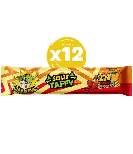 Warning Sour Taffy – Vişne &amp; Mango Aromalı Ekşi Çiğnenebilir Şeker 12’li Paket