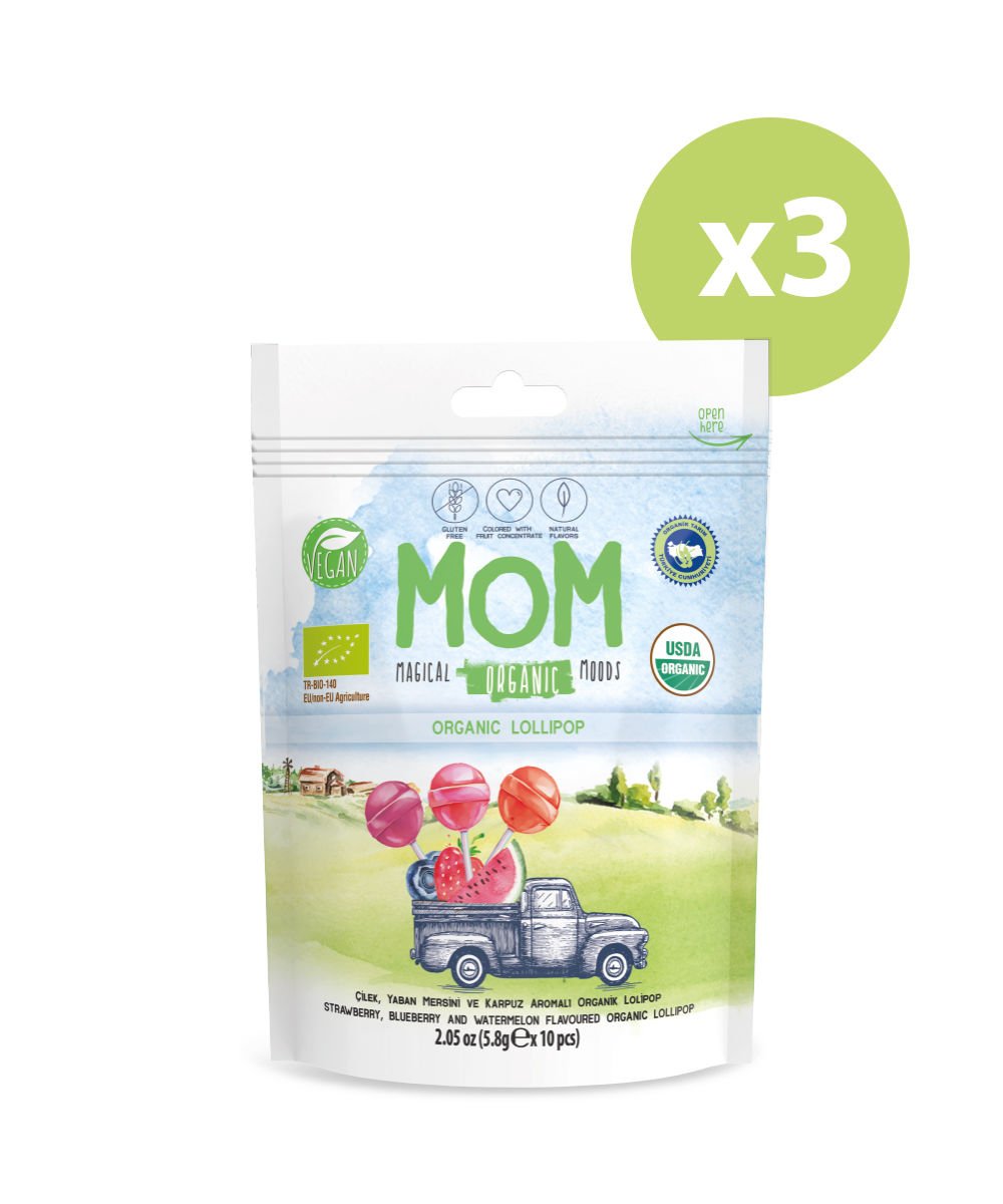 Organik Lolipop (ÇİLEK, KARPUZ, YABAN MERSİNİ VE C VİTAMİNİ) - 3 Paket