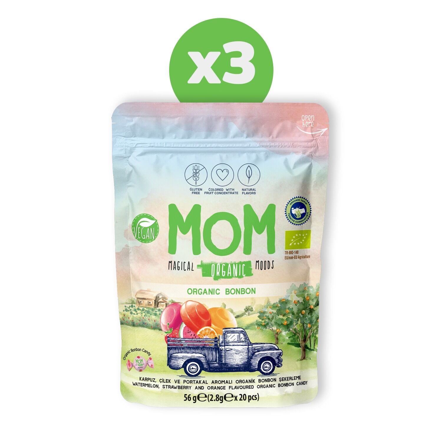 Organik Meyveli Bonbon, 56g X 3