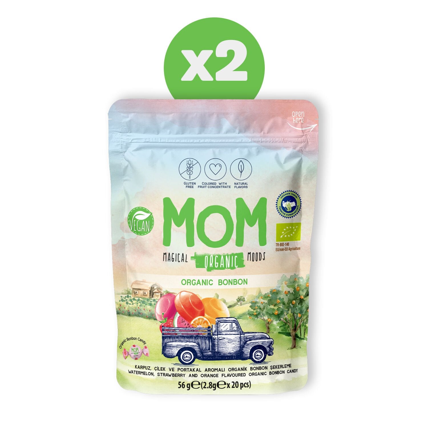 Organik Meyveli Bonbon, 56g X 2