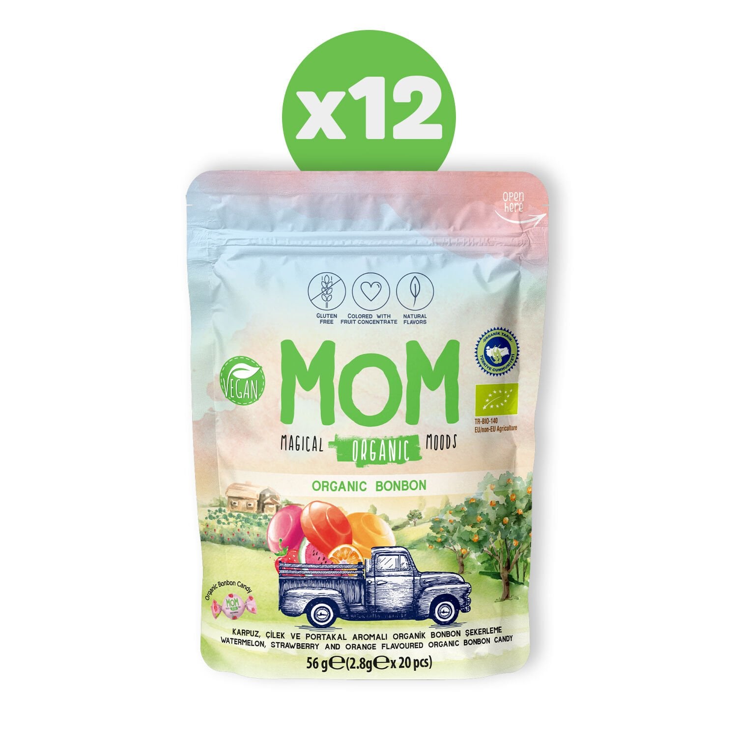 Organik Meyveli Bonbon, 56g X 12