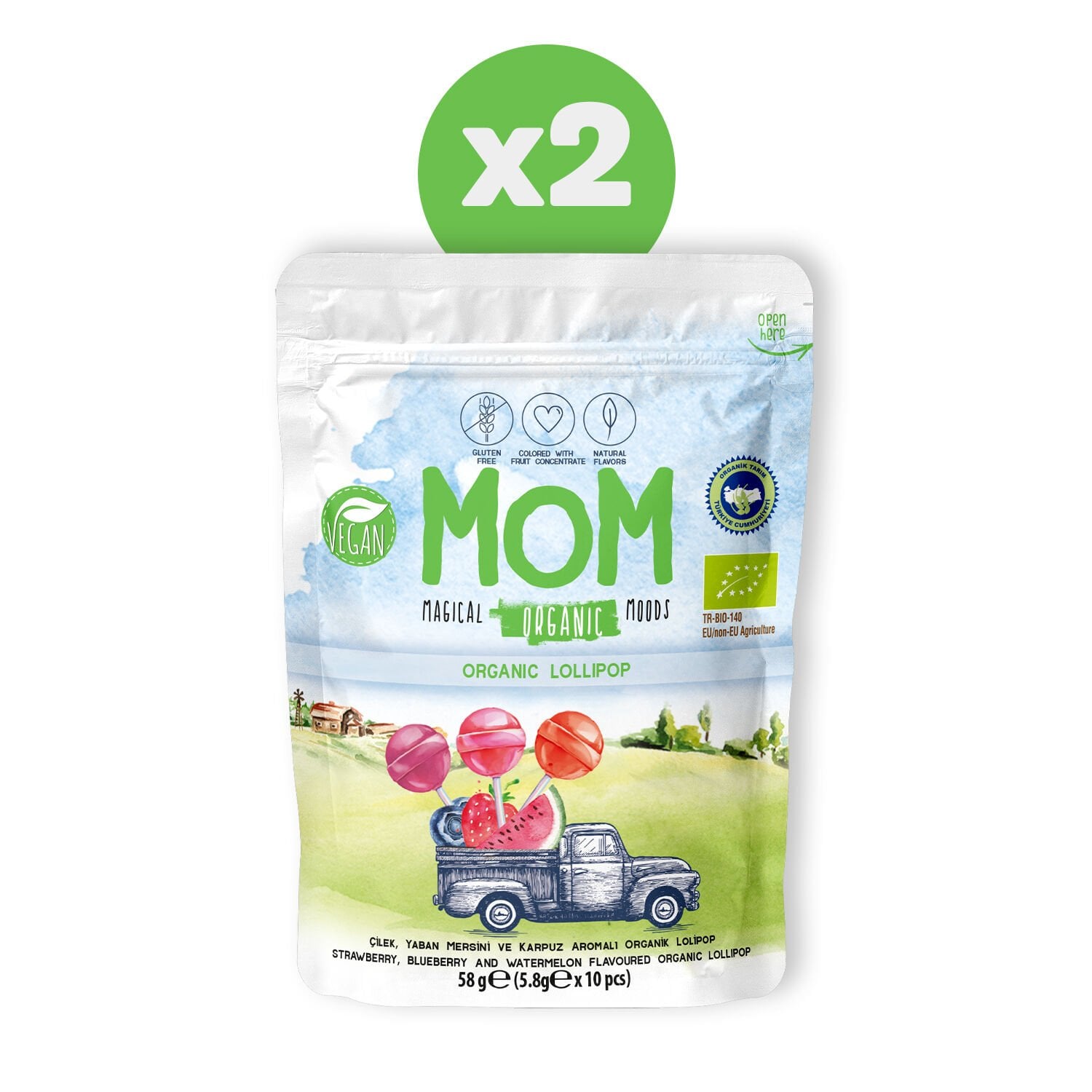 Organik Meyveli Lolipop, 58g X 2