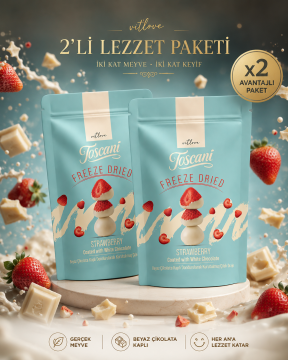 Beyaz Çikolata Kaplı Dondurularak Kurutulmuş Çilek Draje 2x60gr